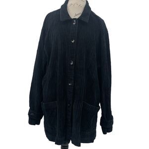 Flax Corduroy Blazer Jacket Large Blue Pockets Stretch 5 Button Up Lagenlook